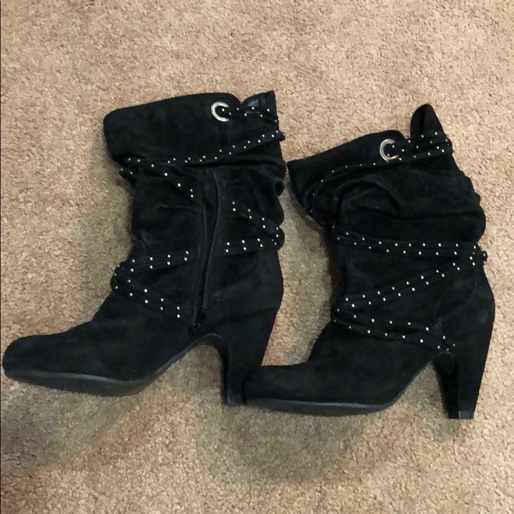 Black mid calf boots with studs